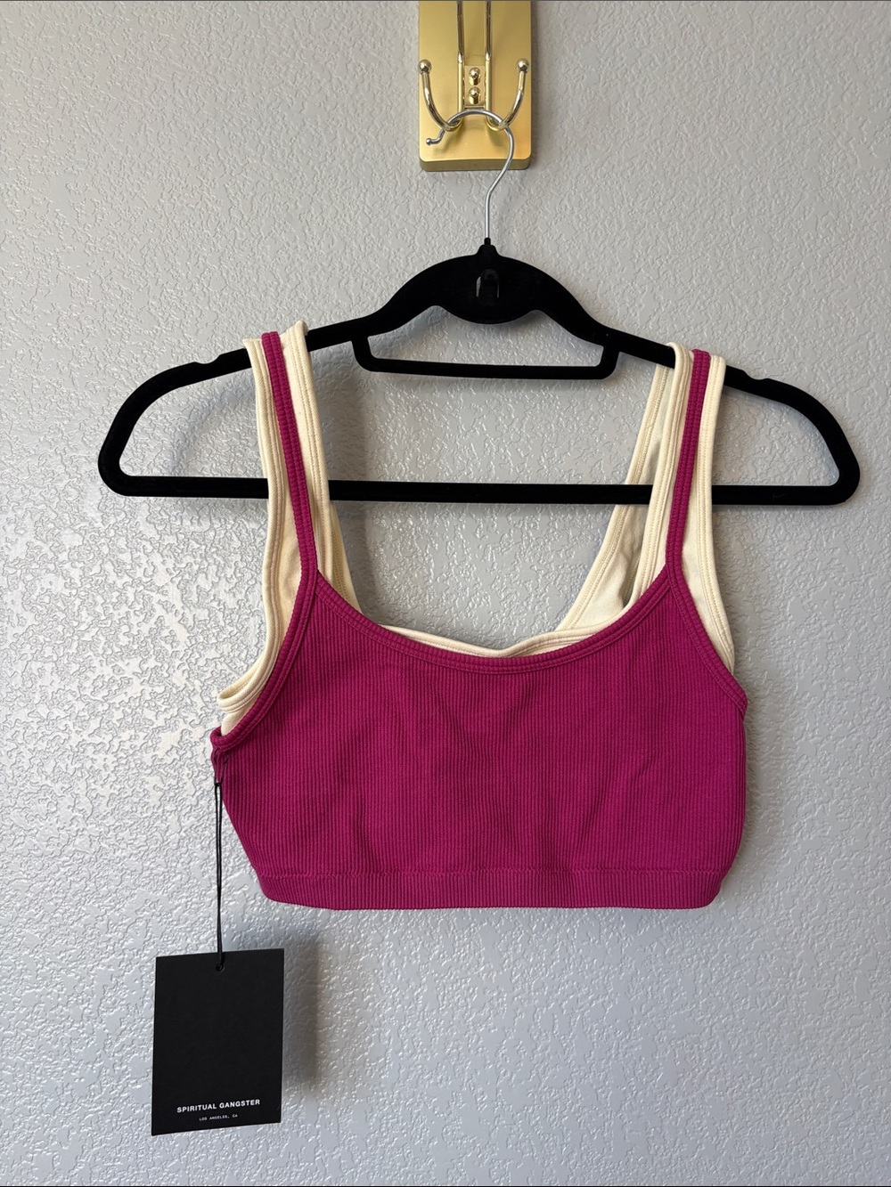 Spiritual Gangster Pink and Cream Ribbed Bralette